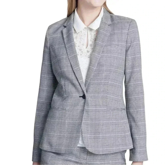 Calvin Klein Women's One Button Jacket Plaid Blazer Size 12 - Picture 1 of 10